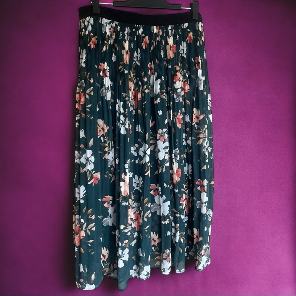 Adrianna Papell Floral Green Maxi Skirt